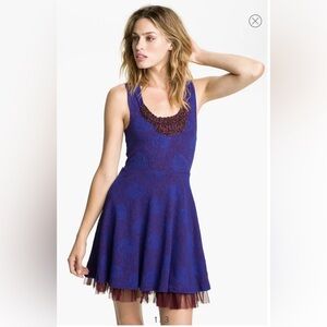 Free People Royal Blue Dress with Burgundy Detail